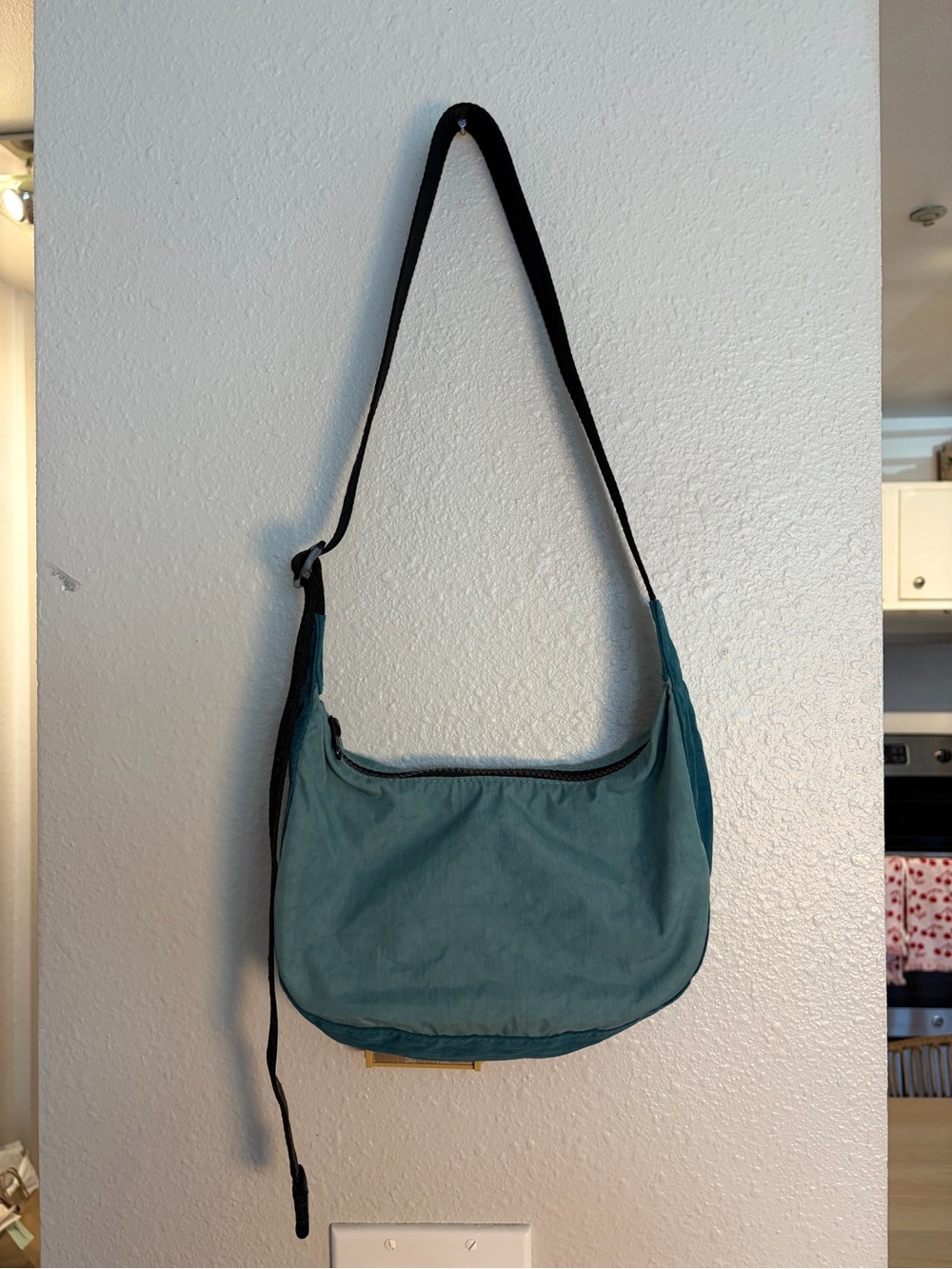 BAGGU Deadstock Teal Mix Crossbody Bag with Black Strap